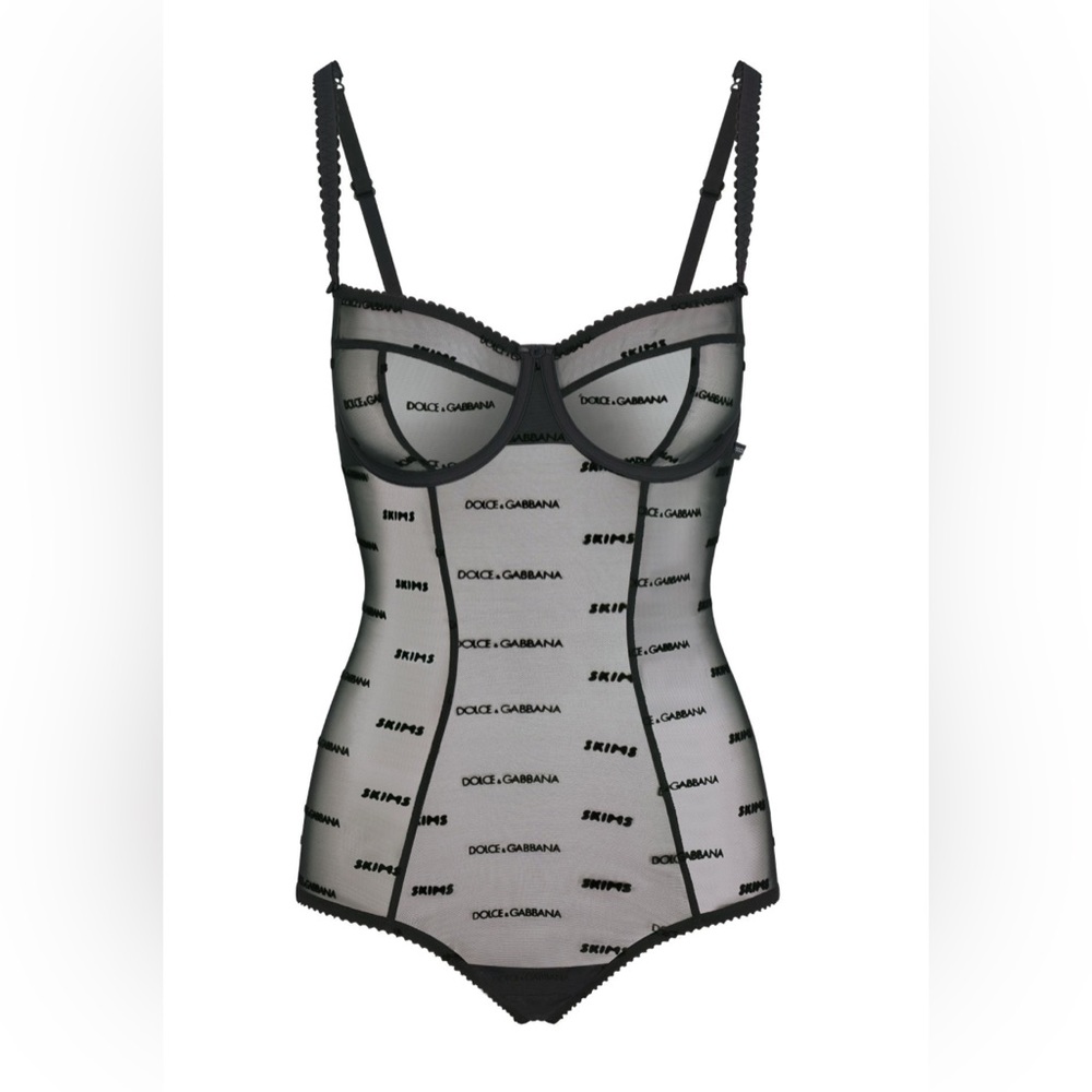 DOLCE&GABBANA X SKIMS ULTRA FINE MESH LOGO BRIEF BODYSUIT | ONYX